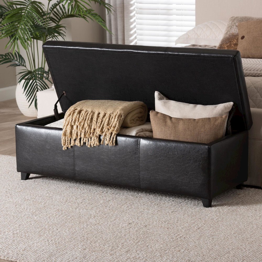 Baxton Studio Dark Brown Faux Leather Storage Bench Ottoman with Stitching. Picture 10