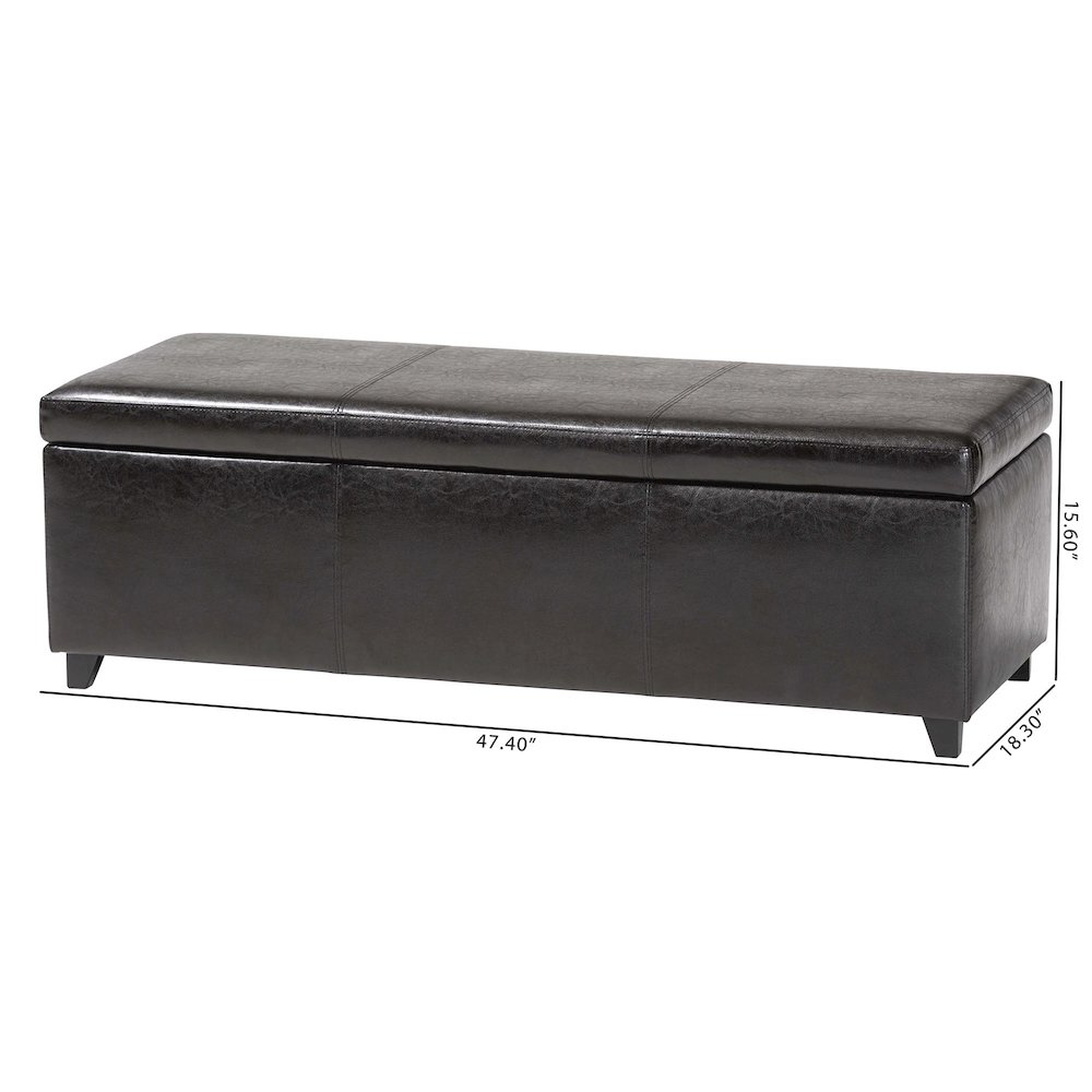 Baxton Studio Dark Brown Faux Leather Storage Bench Ottoman with Stitching. Picture 6