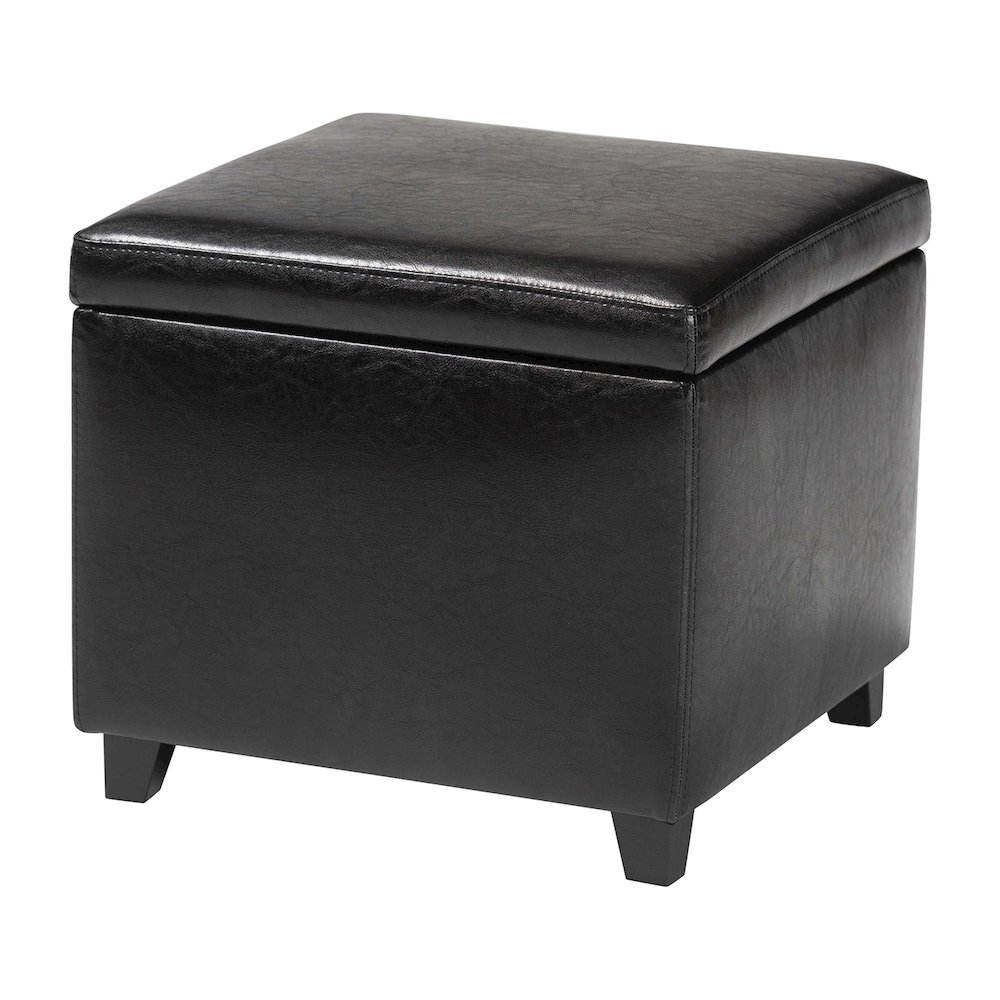 Baxton Studio Black Faux Leather Small Storage Cube Ottoman. Picture 1