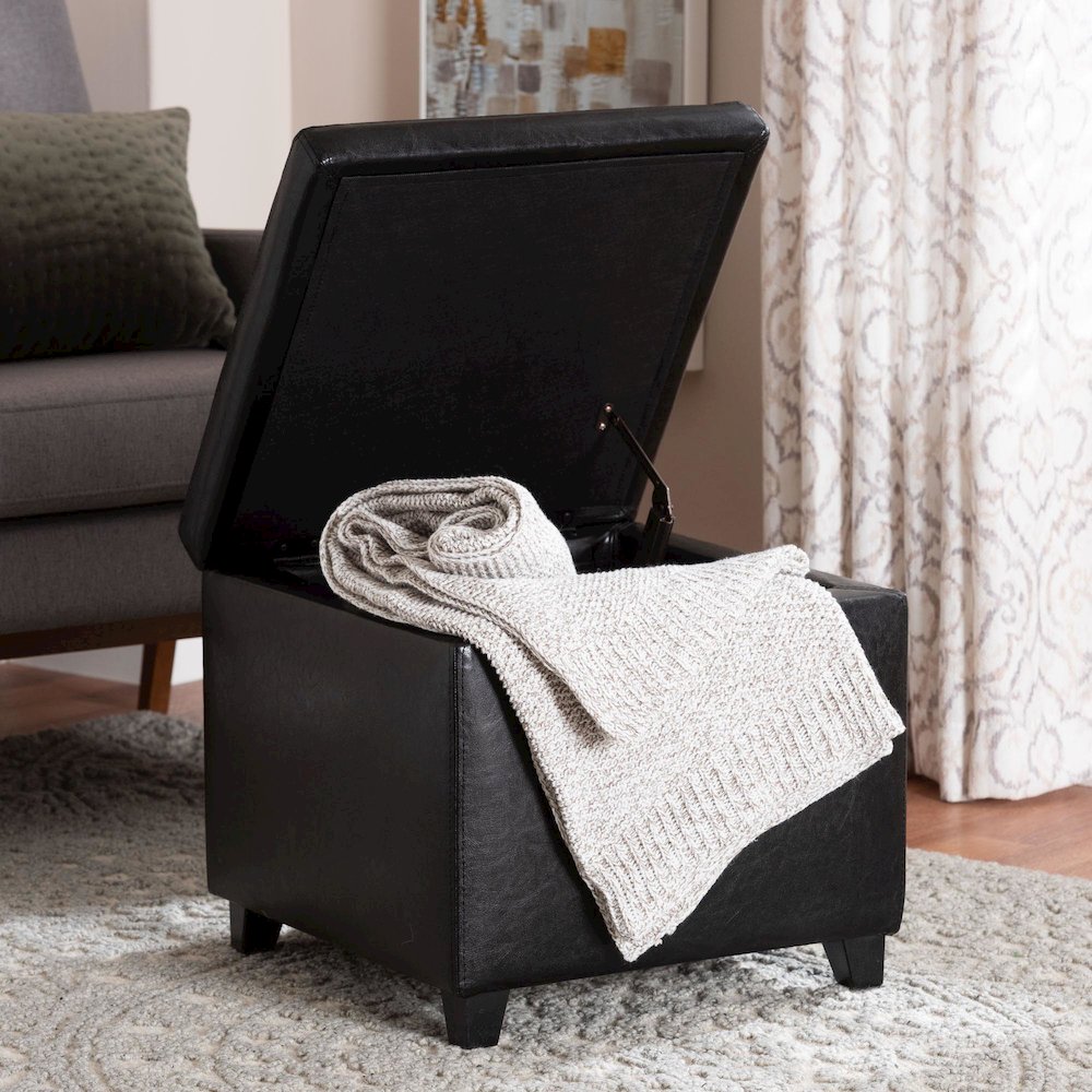Baxton Studio Black Faux Leather Small Storage Cube Ottoman. Picture 8