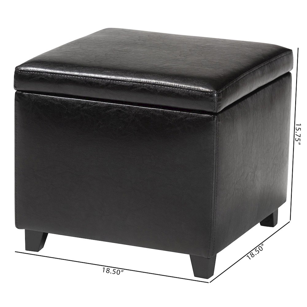 Baxton Studio Black Faux Leather Small Storage Cube Ottoman. Picture 9