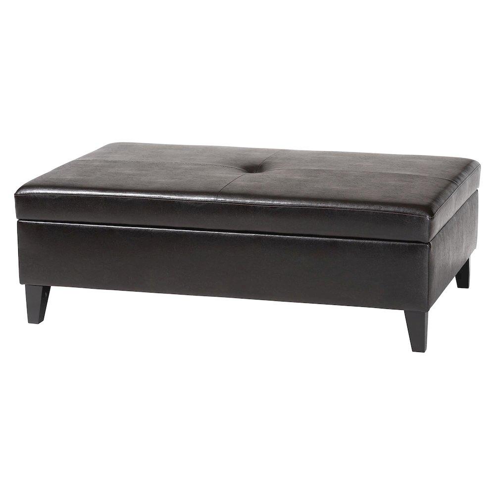 Baxton Studio Dark Brown Faux Leather Storage Cocktail Ottoman. Picture 1