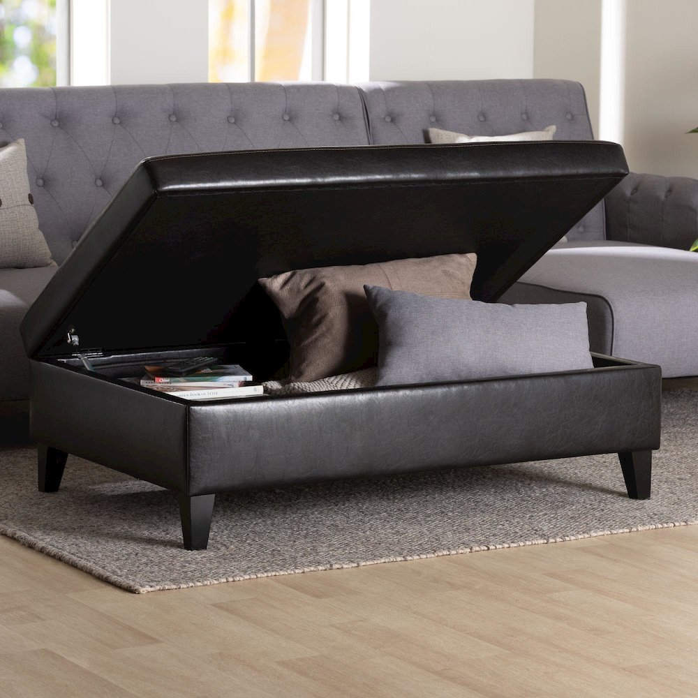 Baxton Studio Dark Brown Faux Leather Storage Cocktail Ottoman. Picture 10