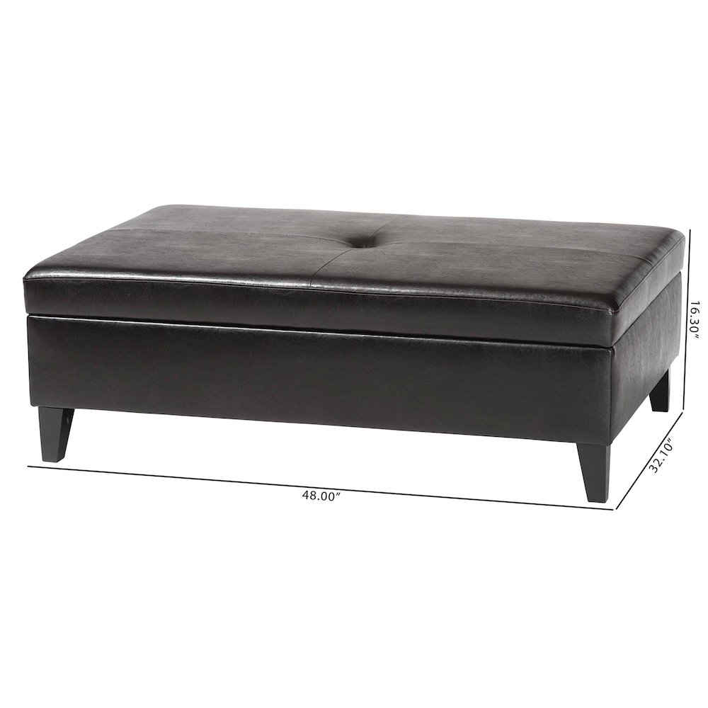 Baxton Studio Dark Brown Faux Leather Storage Cocktail Ottoman. Picture 6