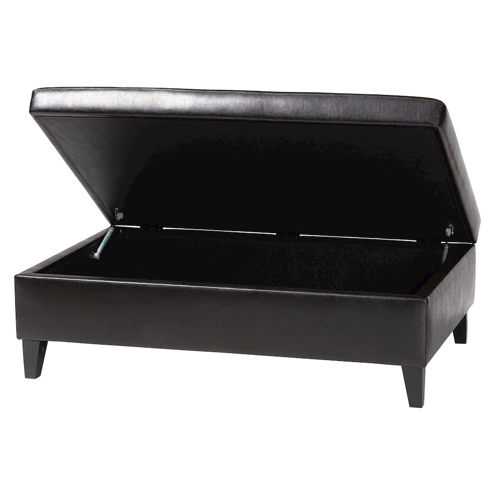 Baxton Studio Dark Brown Faux Leather Storage Cocktail Ottoman. Picture 2