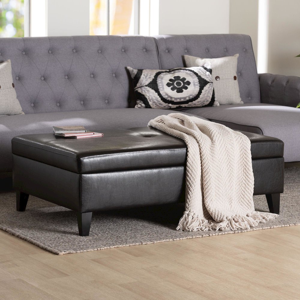 Baxton Studio Dark Brown Faux Leather Storage Cocktail Ottoman. Picture 11