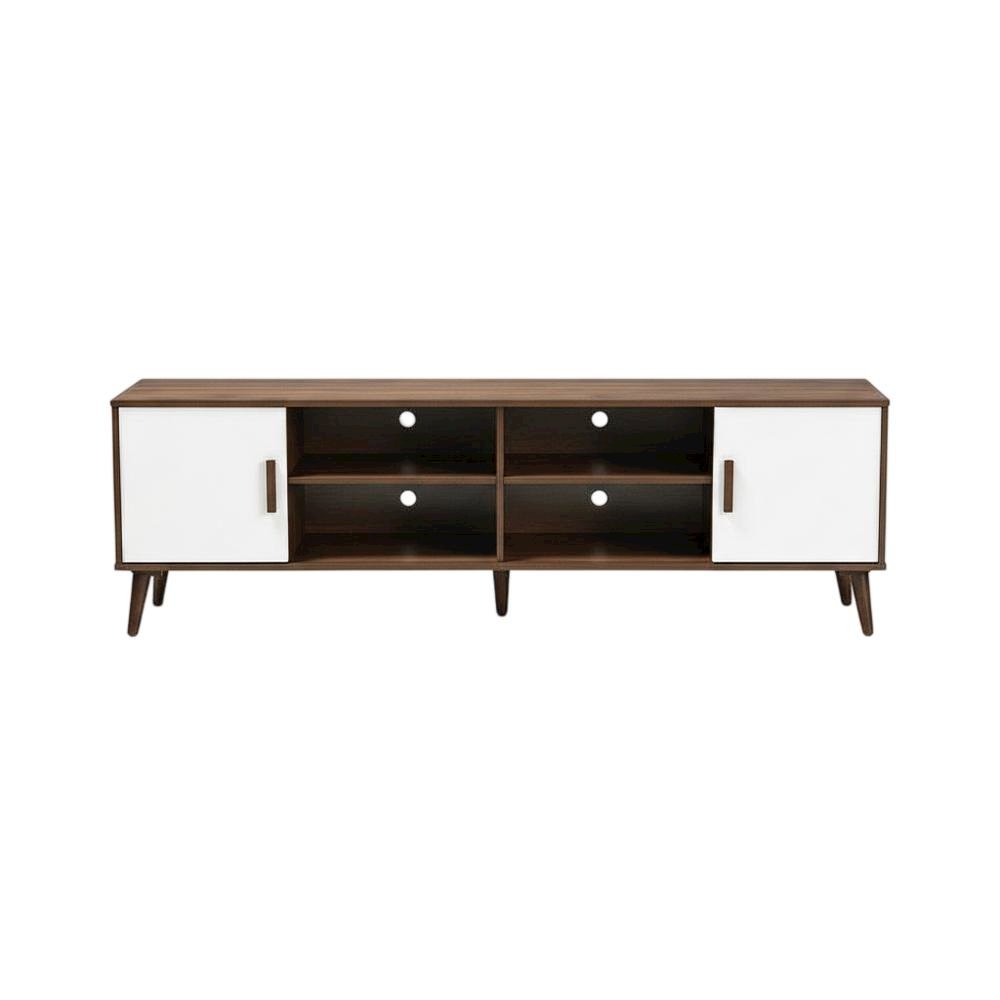 Modern Two-Tone White and Walnut Finishes TV Stand with Wooden Frame. Picture 4