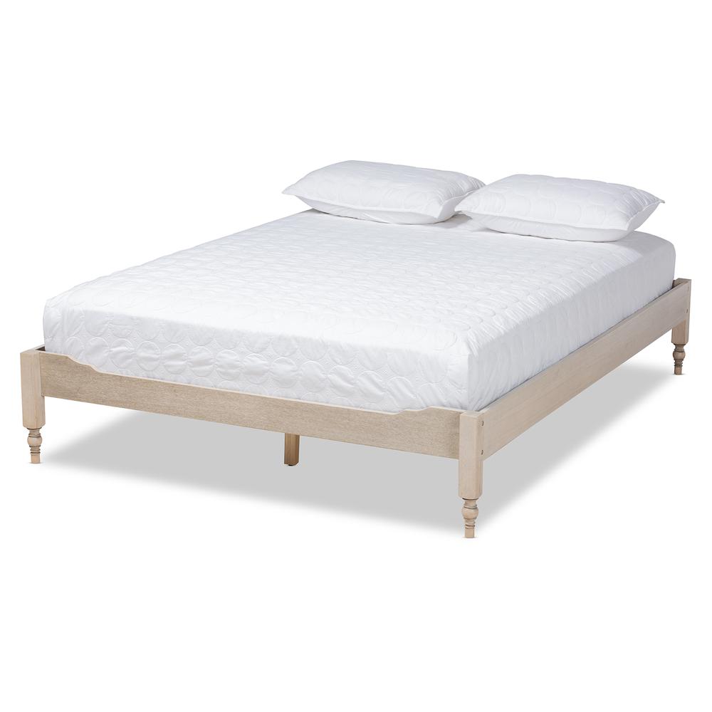 Bohemian Antique White Oak Finished Wood Full Size Platform Bed Frame. Picture 10