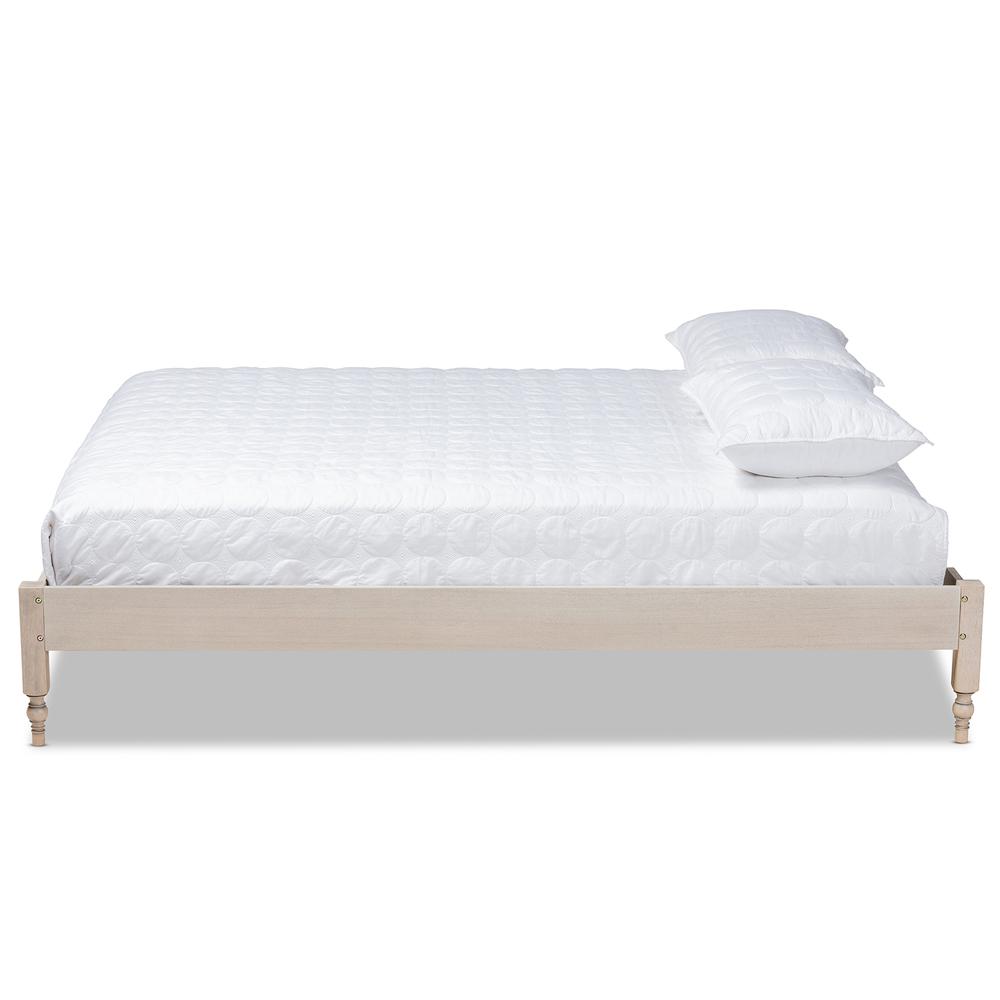 Bohemian Antique White Oak Finished Wood Full Size Platform Bed Frame. Picture 11