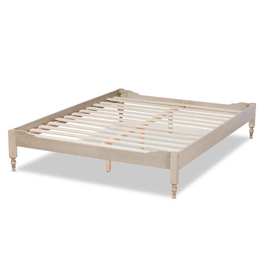 Bohemian Antique White Oak Finished Wood Full Size Platform Bed Frame. Picture 12