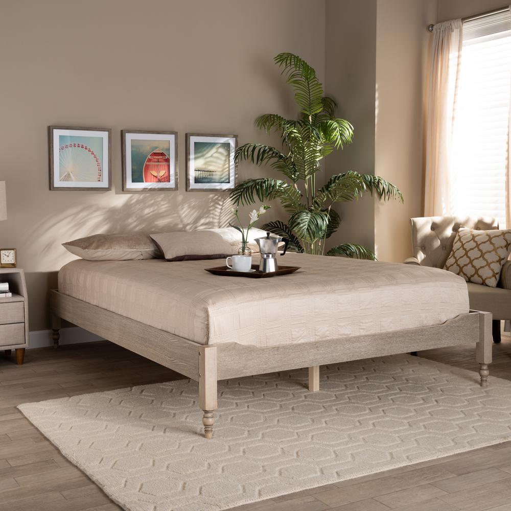 Bohemian Antique White Oak Finished Wood Full Size Platform Bed Frame. Picture 14