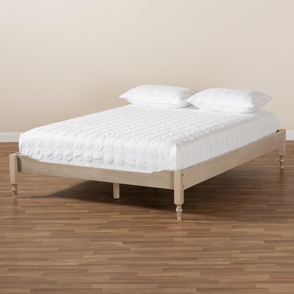 Bohemian Antique White Oak Finished Wood Full Size Platform Bed Frame. Picture 15
