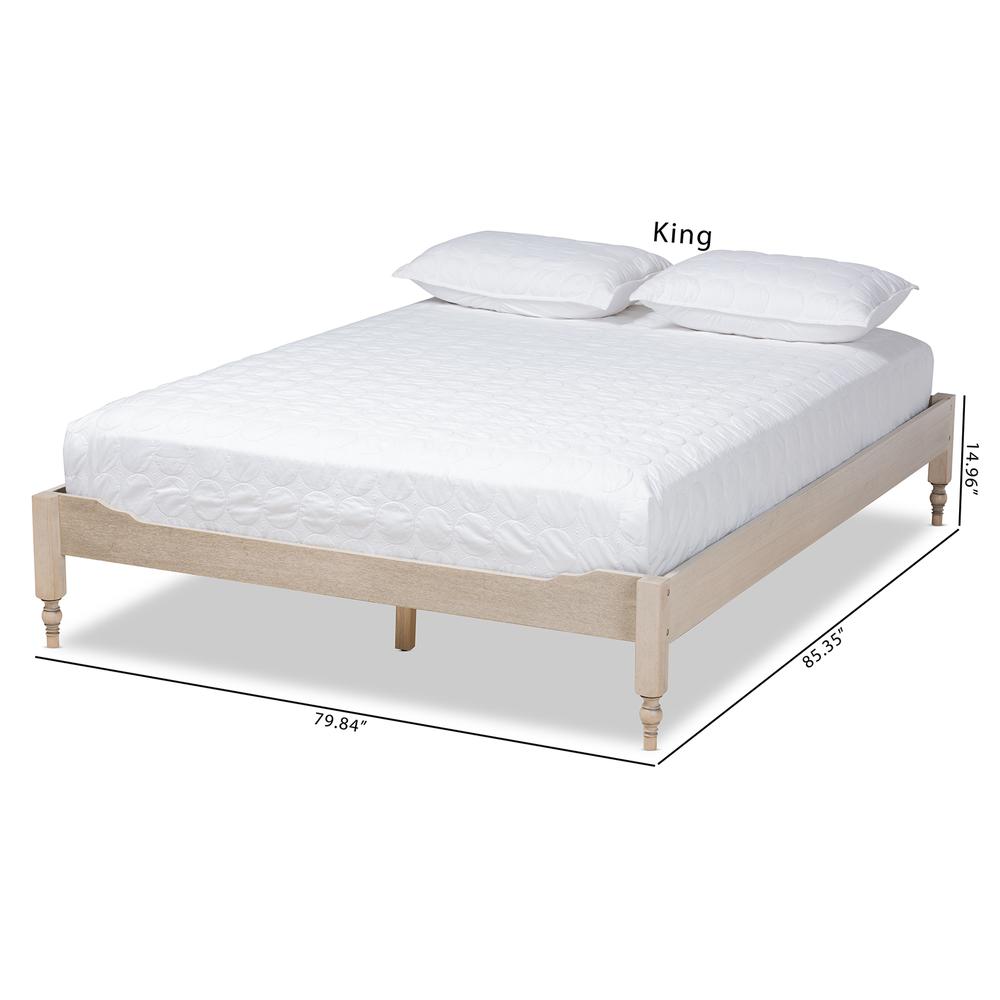Bohemian Antique White Oak Finished Wood Full Size Platform Bed Frame. Picture 18