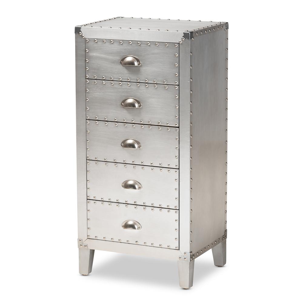 Carel French Industrial Silver Metal 5-Drawer Accent Storage Cabinet. Picture 1
