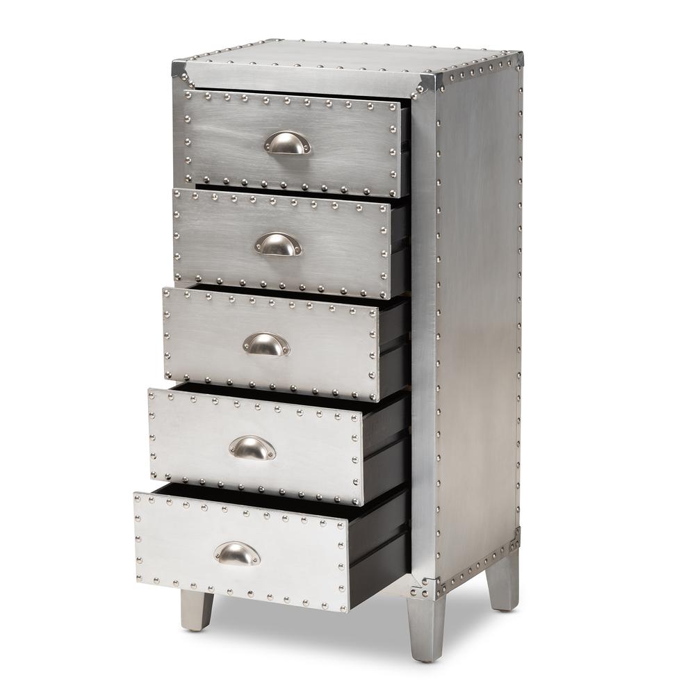 Carel French Industrial Silver Metal 5-Drawer Accent Storage Cabinet. Picture 4