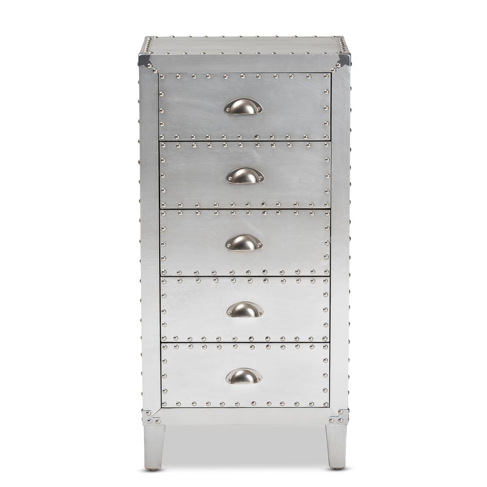 Carel French Industrial Silver Metal 5-Drawer Accent Storage Cabinet. Picture 2