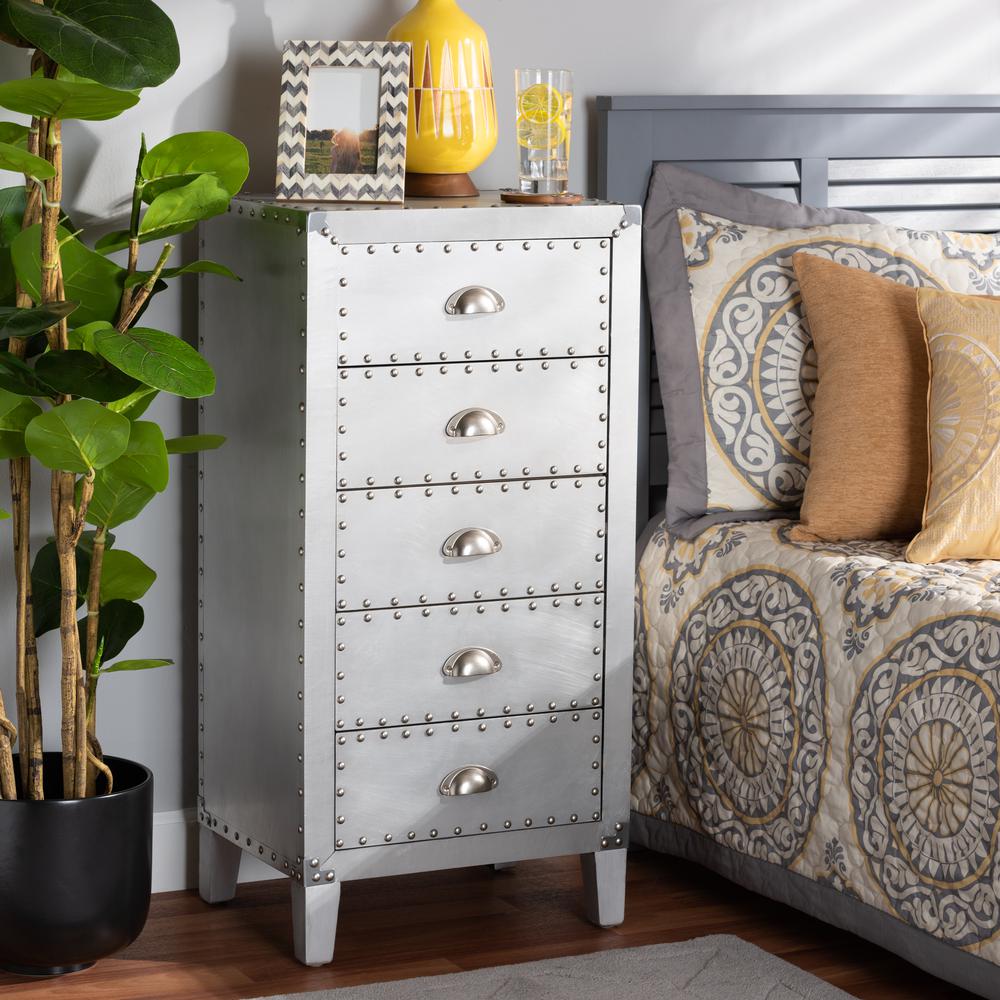 Carel French Industrial Silver Metal 5-Drawer Accent Storage Cabinet. Picture 9