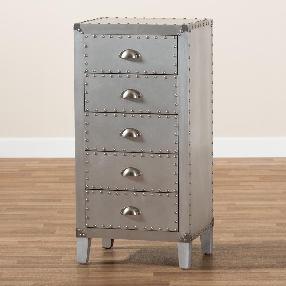 Carel French Industrial Silver Metal 5-Drawer Accent Storage Cabinet. Picture 8