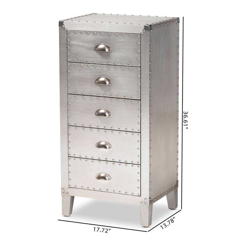 Carel French Industrial Silver Metal 5-Drawer Accent Storage Cabinet. Picture 7