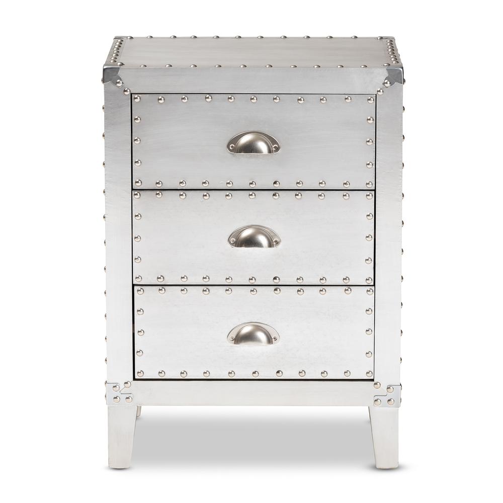 Baxton Studio Claude French Industrial Silver Metal 3-Drawer Nightstand. Picture 13