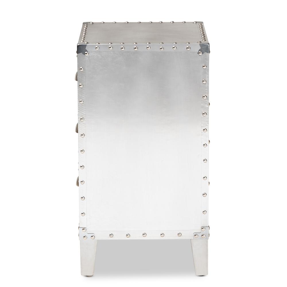 Baxton Studio Claude French Industrial Silver Metal 3-Drawer Nightstand. Picture 14