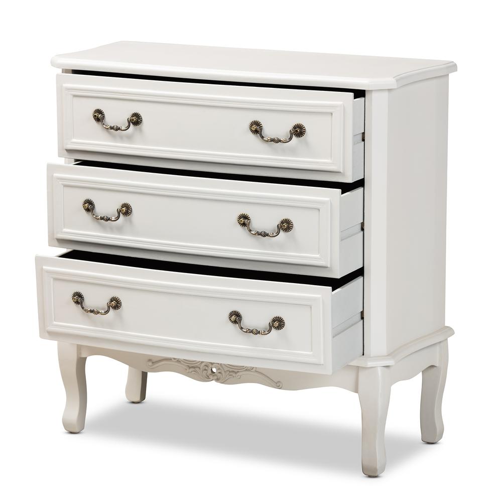 Country Provincial White-Finished 3-Drawer Wood Storage Cabinet. Picture 4