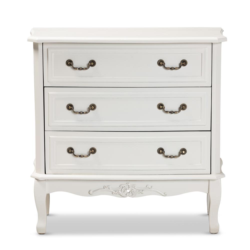 Country Provincial White-Finished 3-Drawer Wood Storage Cabinet. Picture 2