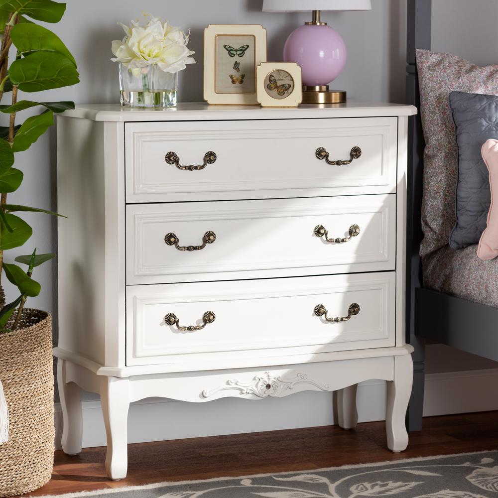 Country Provincial White-Finished 3-Drawer Wood Storage Cabinet. Picture 8