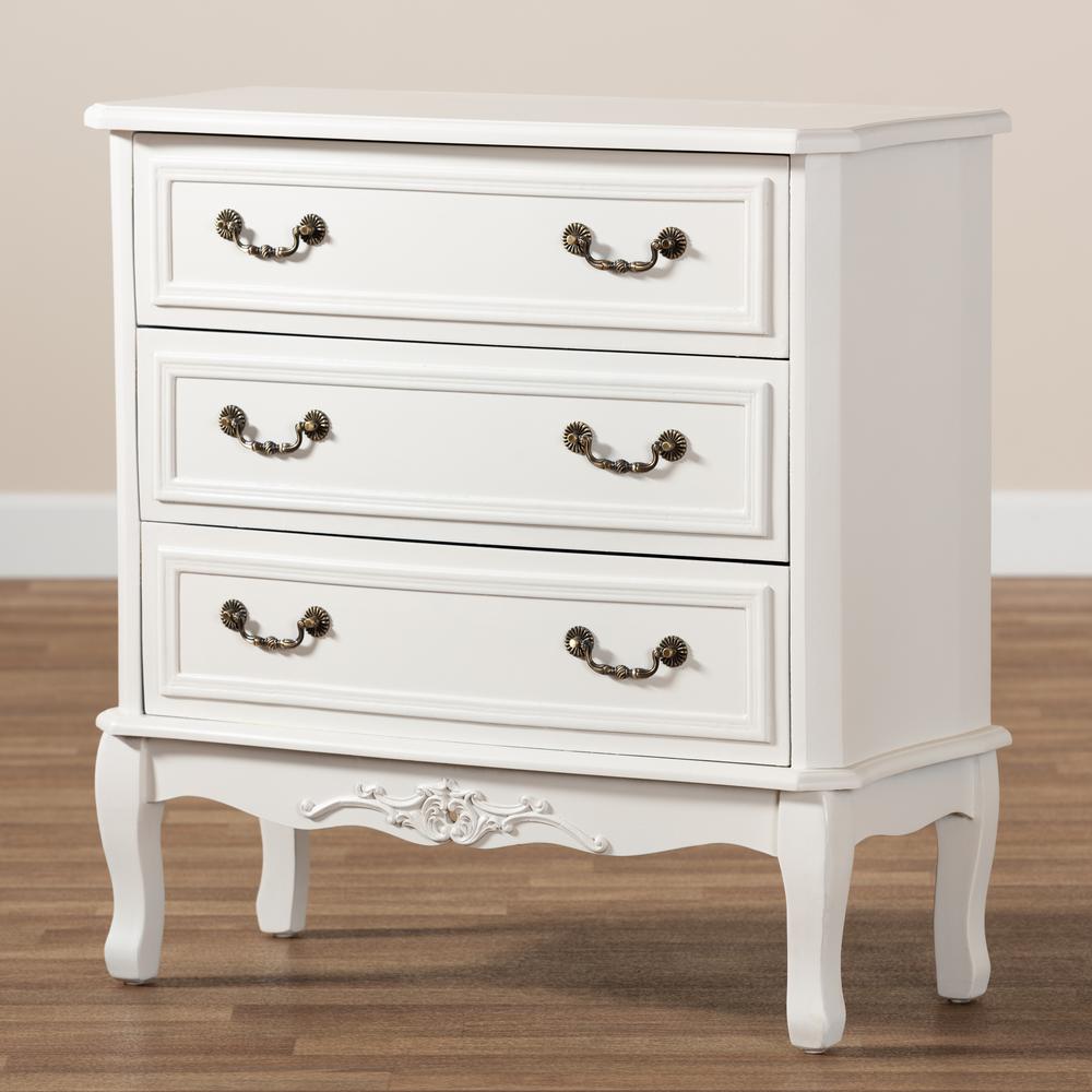 Country Provincial White-Finished 3-Drawer Wood Storage Cabinet. Picture 9