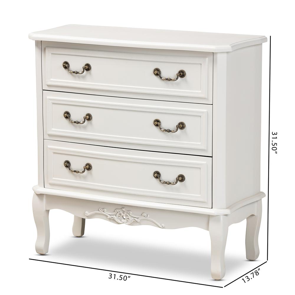 Country Provincial White-Finished 3-Drawer Wood Storage Cabinet. Picture 7