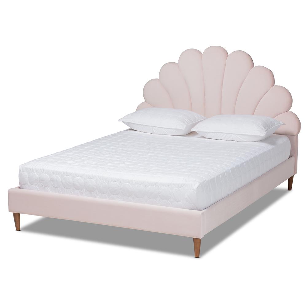 Walnut Brown Finished Wood Queen Size Seashell Shaped Platform Bed. Picture 9