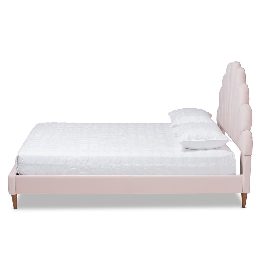 Walnut Brown Finished Wood Queen Size Seashell Shaped Platform Bed. Picture 10