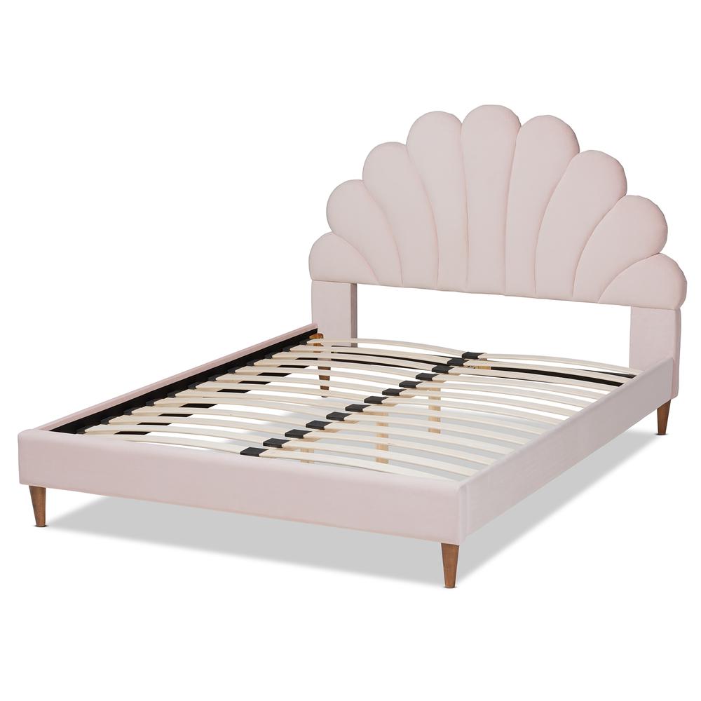 Walnut Brown Finished Wood Queen Size Seashell Shaped Platform Bed. Picture 11
