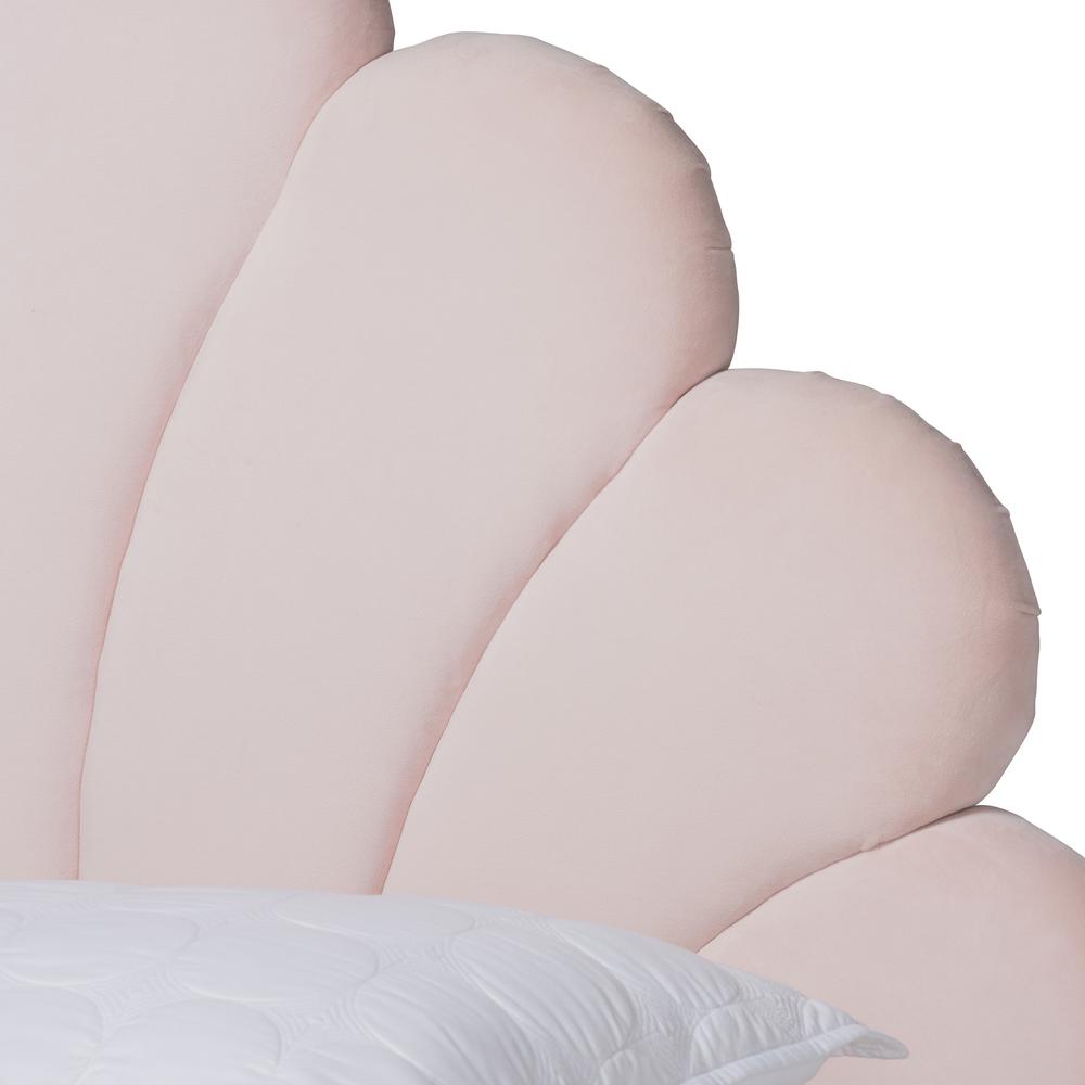 Walnut Brown Finished Wood Queen Size Seashell Shaped Platform Bed. Picture 12