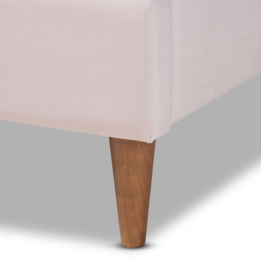 Walnut Brown Finished Wood Queen Size Seashell Shaped Platform Bed. Picture 13