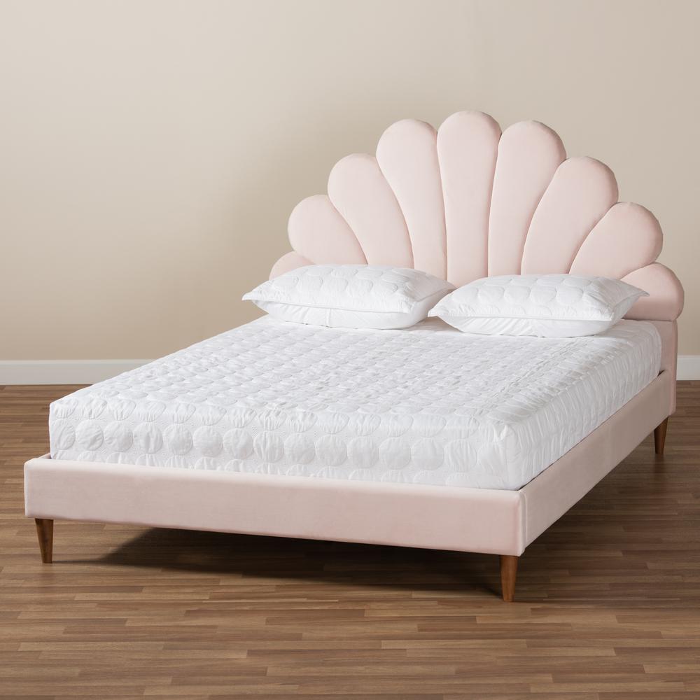 Walnut Brown Finished Wood Queen Size Seashell Shaped Platform Bed. Picture 15