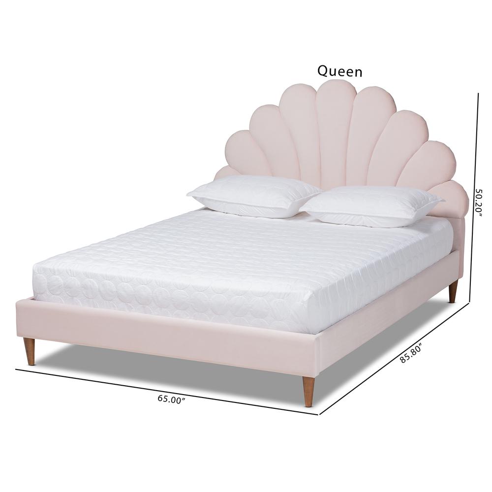 Walnut Brown Finished Wood Queen Size Seashell Shaped Platform Bed. Picture 16