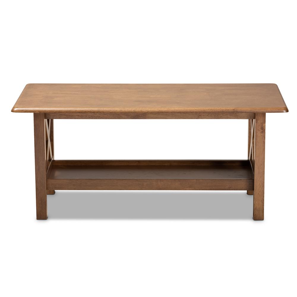 Transitional Walnut Brown Finished Rectangular Wood Coffee Table. Picture 10