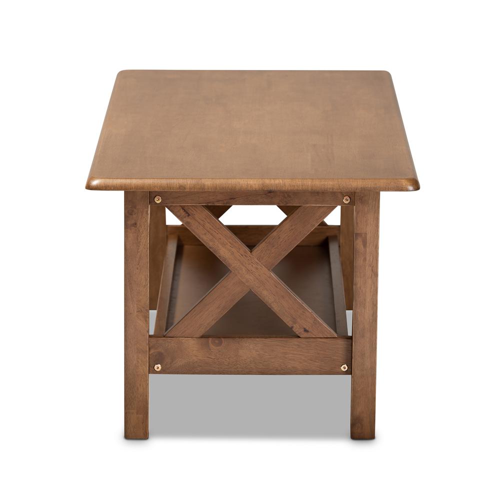 Transitional Walnut Brown Finished Rectangular Wood Coffee Table. Picture 11