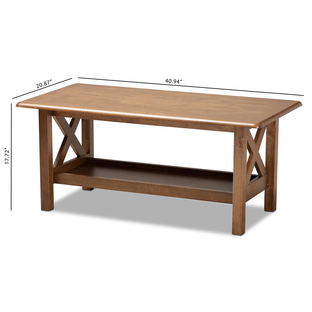 Transitional Walnut Brown Finished Rectangular Wood Coffee Table. Picture 16