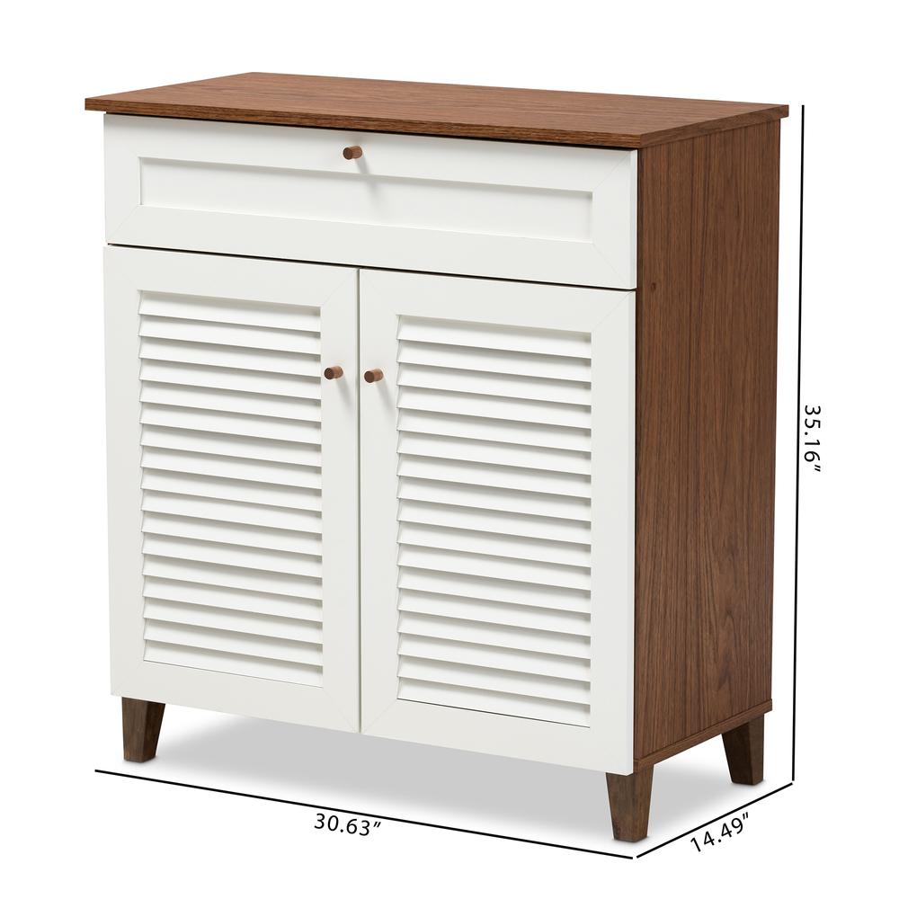 White and Walnut Finished 4-Shelf Wood Shoe Storage Cabinet with Drawer. Picture 20