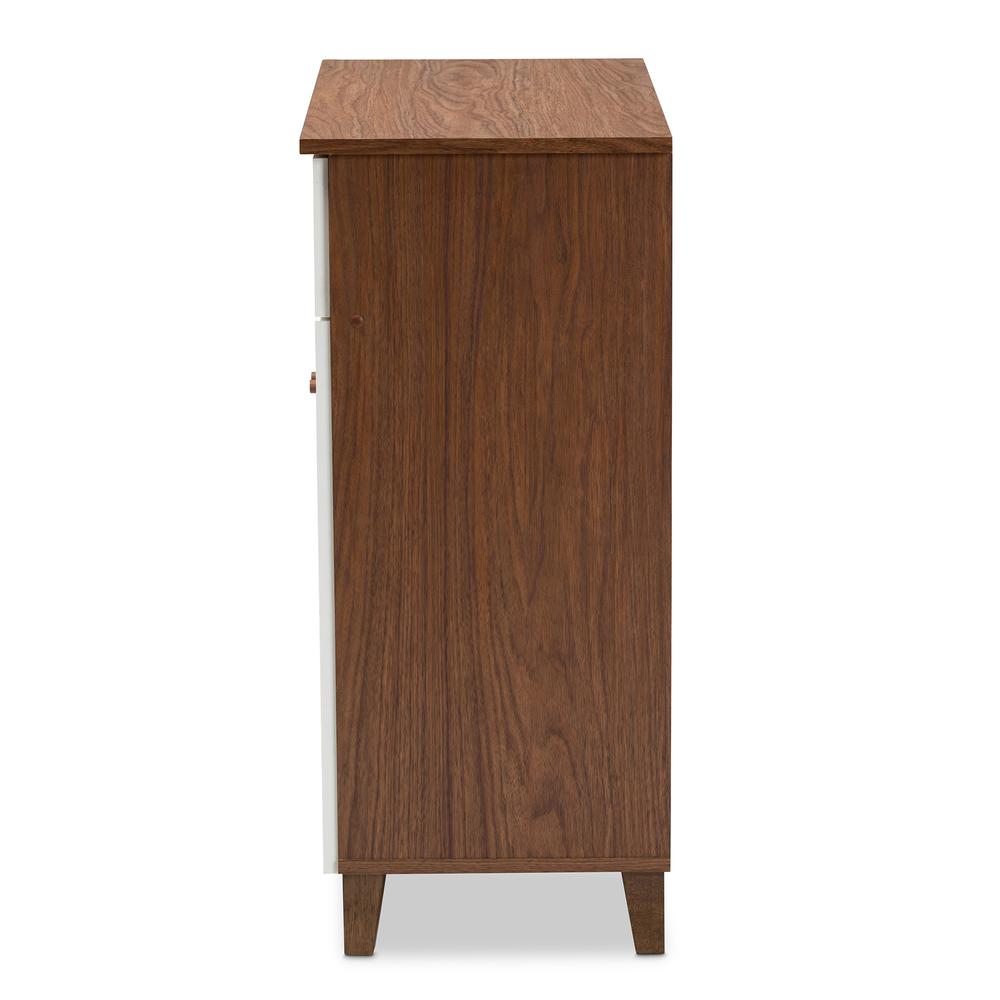 White and Walnut Finished 4-Shelf Wood Shoe Storage Cabinet with Drawer. Picture 14