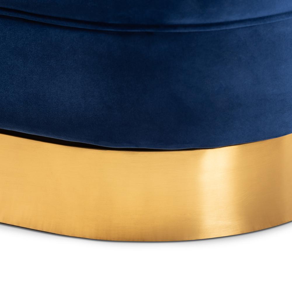 Baxton Studio Fiore Glam and Luxe Royal Blue Velvet Fabric Upholstered Brushed Gold Finished Swivel Accent Chair. Picture 16