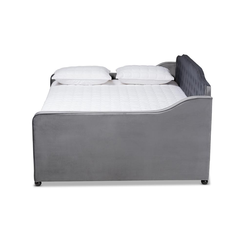 Grey Velvet Fabric Upholstered and Button Tufted Full Size Daybed. Picture 11