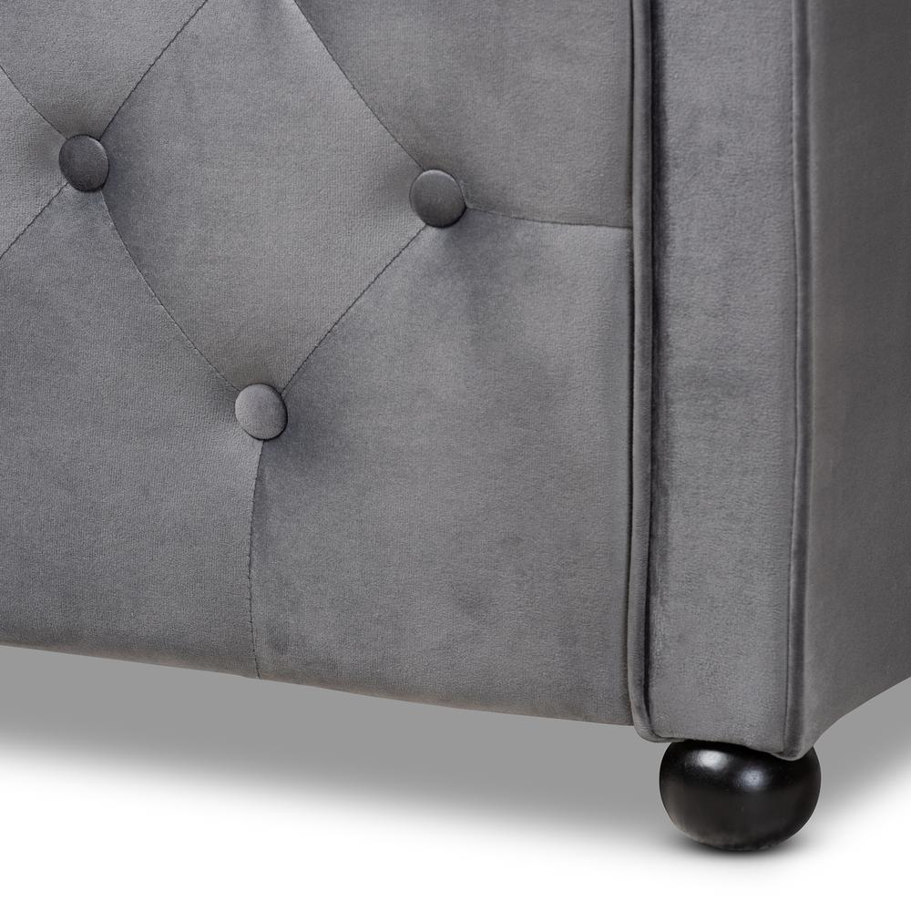 Grey Velvet Fabric Upholstered and Button Tufted Full Size Daybed. Picture 14