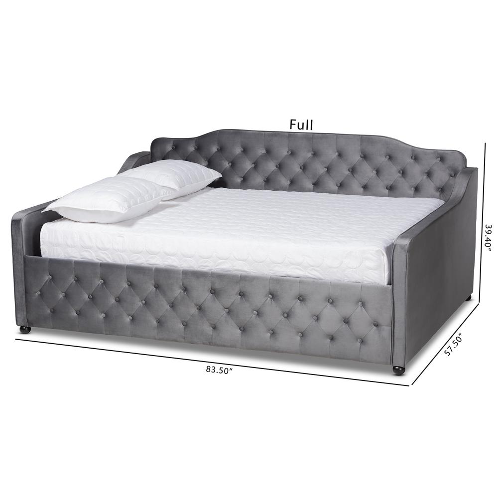 Grey Velvet Fabric Upholstered and Button Tufted Full Size Daybed. Picture 17