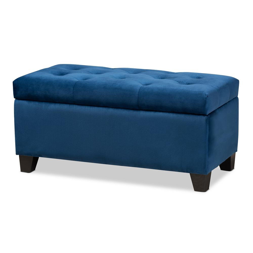 Navy Blue Velvet Fabric Upholstered Storage Ottoman. Picture 11