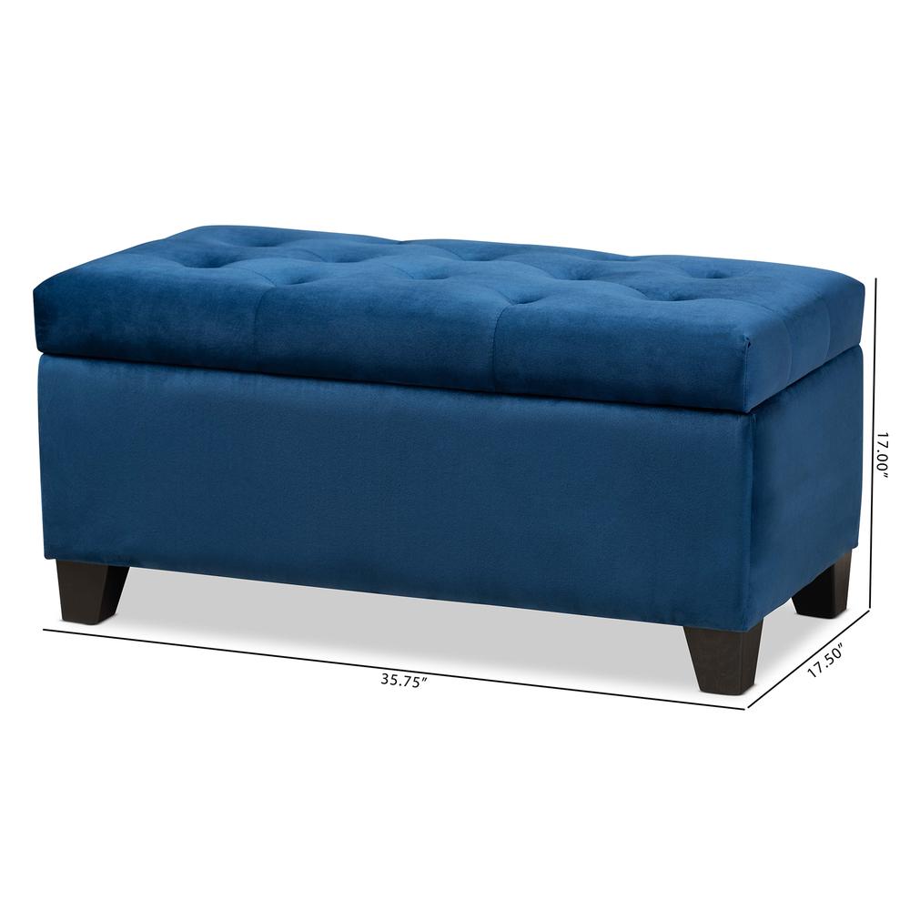 Navy Blue Velvet Fabric Upholstered Storage Ottoman. Picture 20