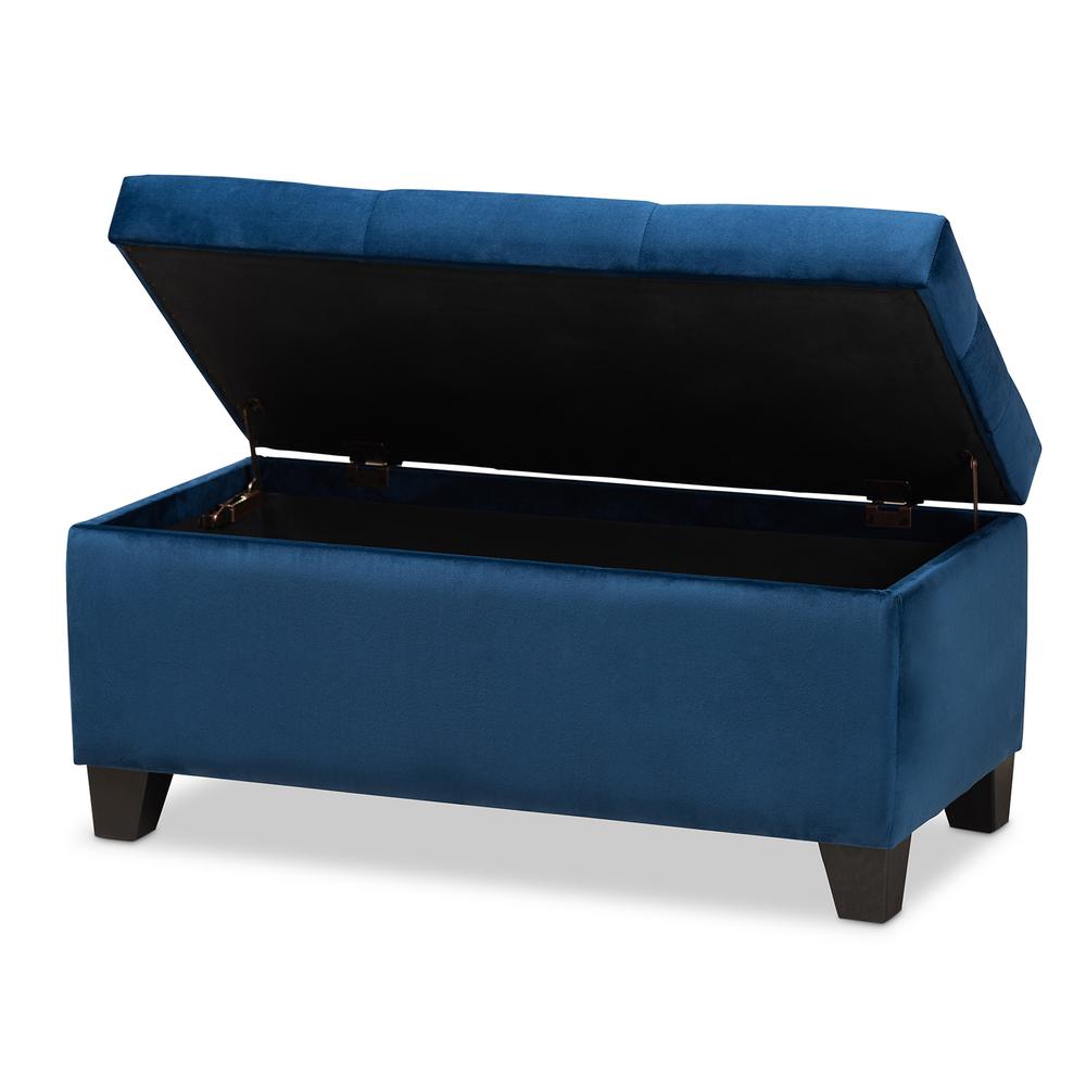 Navy Blue Velvet Fabric Upholstered Storage Ottoman. Picture 12