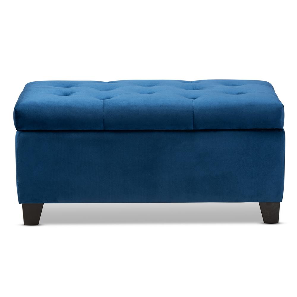 Navy Blue Velvet Fabric Upholstered Storage Ottoman. Picture 13
